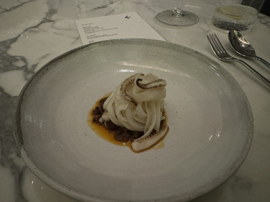 Grilled Indonesian squid bolognese with tuna nduja