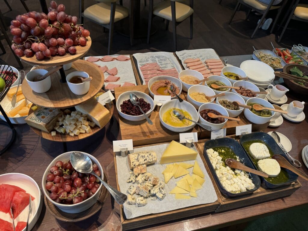 Selection of cheese and charcuterie at the breakfast buffet