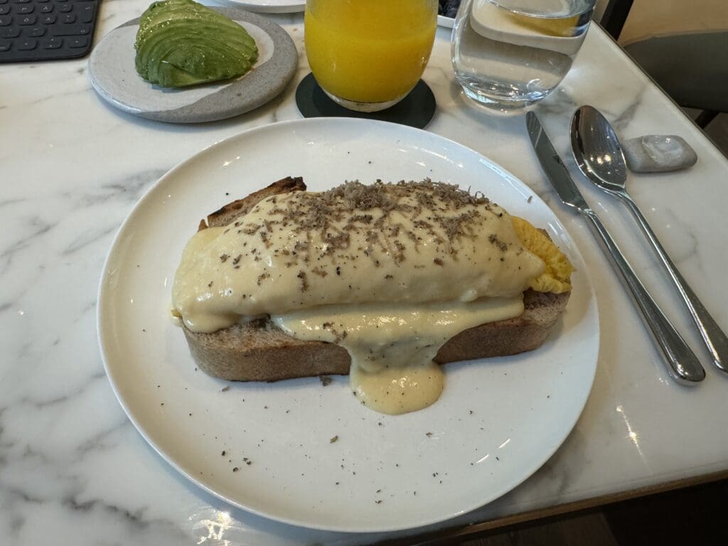 Black truffle omelette on grilled sourdough bread